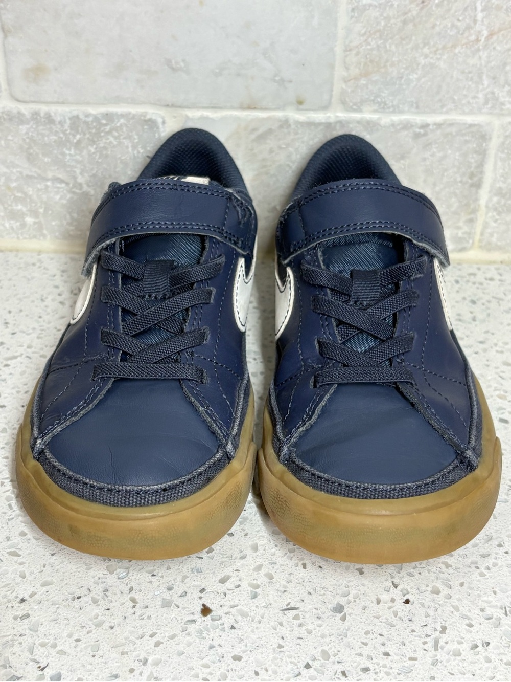 Nike Kids Navy Sneakers with White Swoosh and Gum Outsole Size 13C